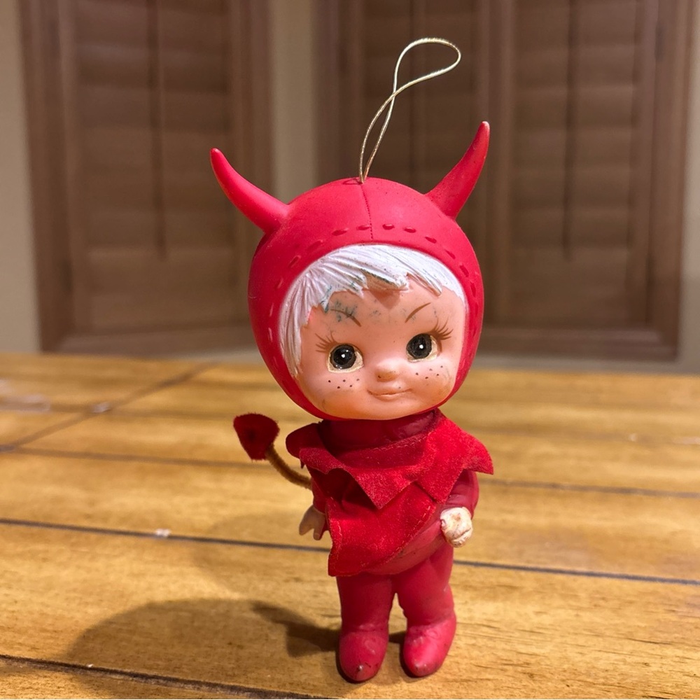 Vintage rare Devil diablo red rojo Doll ornament w defects Valentine’s Day decor - Picture 1 of 16
